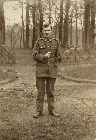 Untitled [portrait of Allan McMillan in the grounds of Oatlands Park, Surrey, England], 1918, England, maker unknown. Te Papa (O.031469)