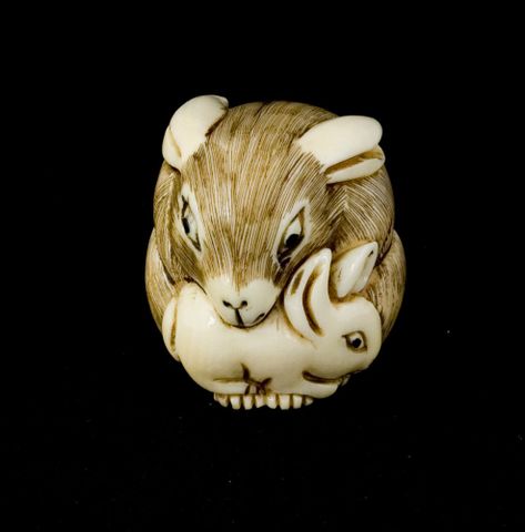 Netsuke, date unknown, by unknown maker, Japan. Ivory, pigment, stain. FE009899; Te Papa