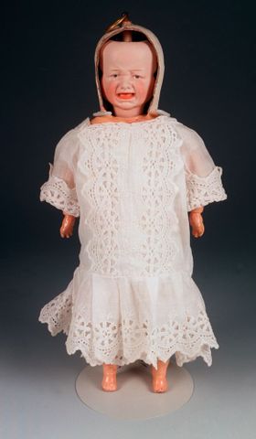 The doll with three faces that inspired Max’s story Doll, circa 1900, made by Gebruder Heubach, Germany Gift of the Browne Family, 1982
