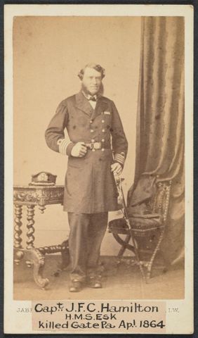 Captain J. F. C. Hamilton, H.M.S. Esk, killed Gate Pa Apl 1864, June 1863, Isle of Wight. Jabez Hughes. Purchased 1916. Te Papa