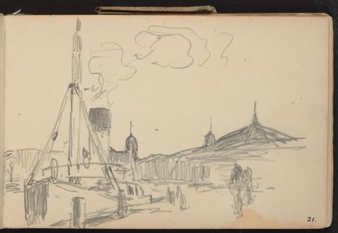 Petrus van der Velden (1837-1913), Harbour scene with city behind, c. 1907-8, pencil on paper, Gift of W. Fergusson Hogg, 1967 (1967-0017-5/21-31)