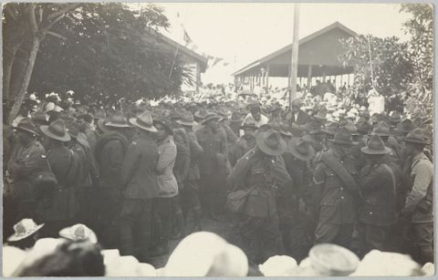 Cook Island men in military uniforms, 1914-1919, Cook Islands, maker unknown. Gift of Majorie Sedon, 2005. No known copyright. Te Papa (PS.002935)