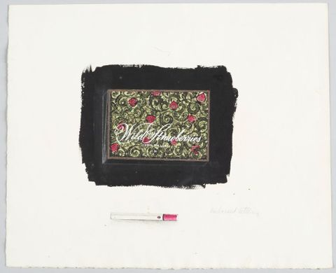 Illustration of a box of cigarettes, featuring an elaborate floral design with strawberries
