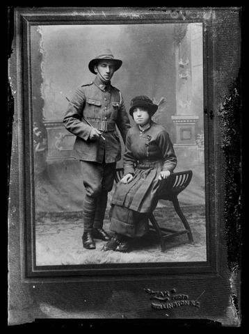Copy of a portrait of an unidentified soldier and unidentified woman inscribed Purvis, Wellington. Berry & Co, ZAK (Zachariah, Joseph) Purchased 1998 with New Zealand Lottery Grants Board funds. Te Papa