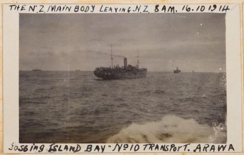 The Japanese Cruiser ’Ibuki’, escort to New Zealand main body. From the album: Photograph album of Major J.M. Rose, 1st NZEF, 1914, by Major John Rose. Te Papa (O.040532)