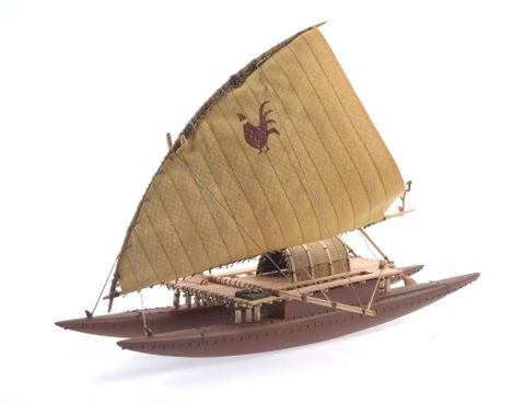 Model Tongiaki (sailing canoe), 2002, Tonga, by Alex Kennedy. Commissioned 2002. © Te Papa. CC BY-NC-ND licence. Te Papa (FE011789)