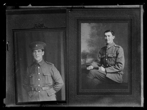 Private Lance Bridge, (image on left) with unknown soldier circa 1914, Wellington. Berry &amp; Co. Purchased 1998 with New Zealand Lottery Grants Board funds. Te Papa