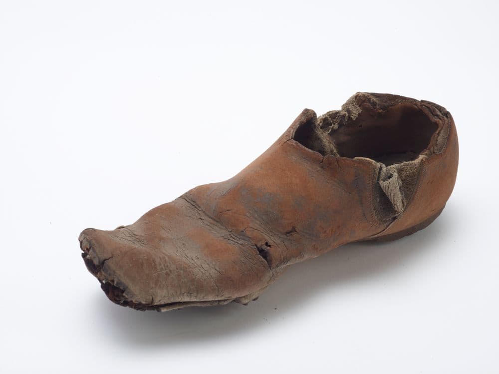 Shoe - brown leather, slip on, broken heel | Collections Online 