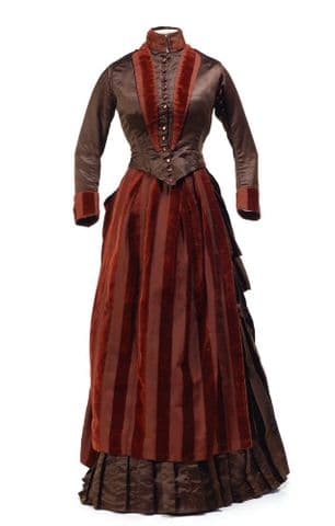 brown victorian dress Brown Plaid High-Neck Lace Trim Cotton Dress main image 1
