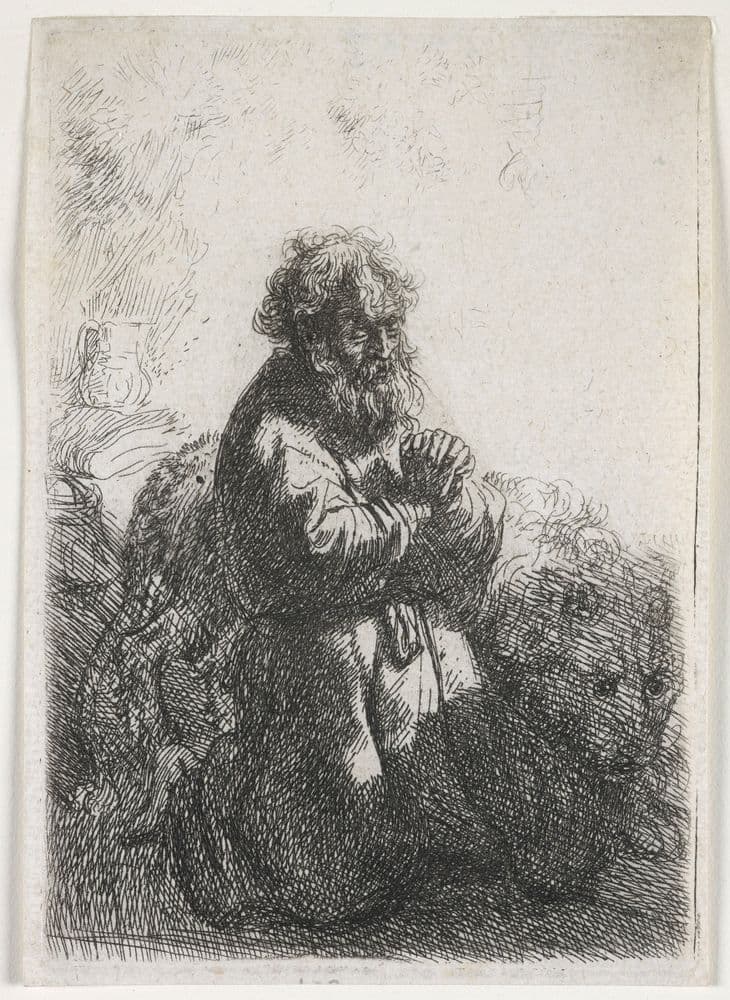 St Jerome kneeling in prayer, looking down. | Collections Online