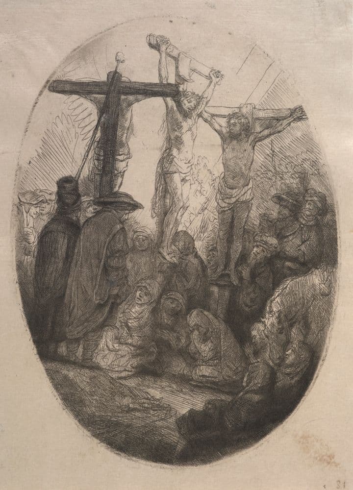 Christ crucified between the two thieves: an oval plate